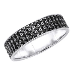 Platinum Anniversary Ring Black Diamond 3 Row Eternity Band For Men & Women 2.85Ct