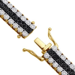 Men's White Black Diamond Tennis Bracelet 10K Rose Gold 3 Rows 1.85 Carat -Jewelry Sales Store 018070 claimsye