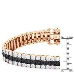 Men's White Black Diamond Tennis Bracelet 10K Rose Gold 3 Rows 1.85 Carat -Jewelry Sales Store 018070 rulerro