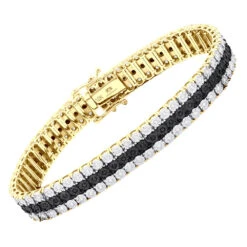 Men's White Black Diamond Tennis Bracelet 10K Rose Gold 3 Rows 1.85 Carat -Jewelry Sales Store 018070 ye