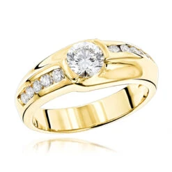 1 Carat Solitaire Men's Diamond Ring 1.5ctw 14K Yellow Gold