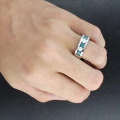 14K Yellow Gold Men's 5 Stone 1 Carat White And Blue Diamond Ring 10 14K Yellow Gold Men's 5 Stone 1 Carat White And Blue Diamond Ring -Jewelry Sales Store 1 carat white and blue diamond ring 14k gold mens jewelry p 46701bod