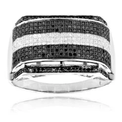 White And Black Diamonds Ring 0.84ct 10K White Gold Men's Diamond Band