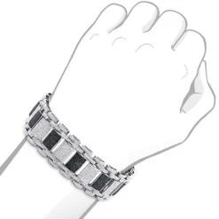 Iced Out 10K White Gold Custom White Black Diamond Bracelet For Men 8.47ct -Jewelry Sales Store 10k custom white black diamond bracelet 847ct p 22436bod