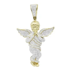 10K Yellow Gold Diamond Baby Angel Pendant For Men 1ct By Luxurman