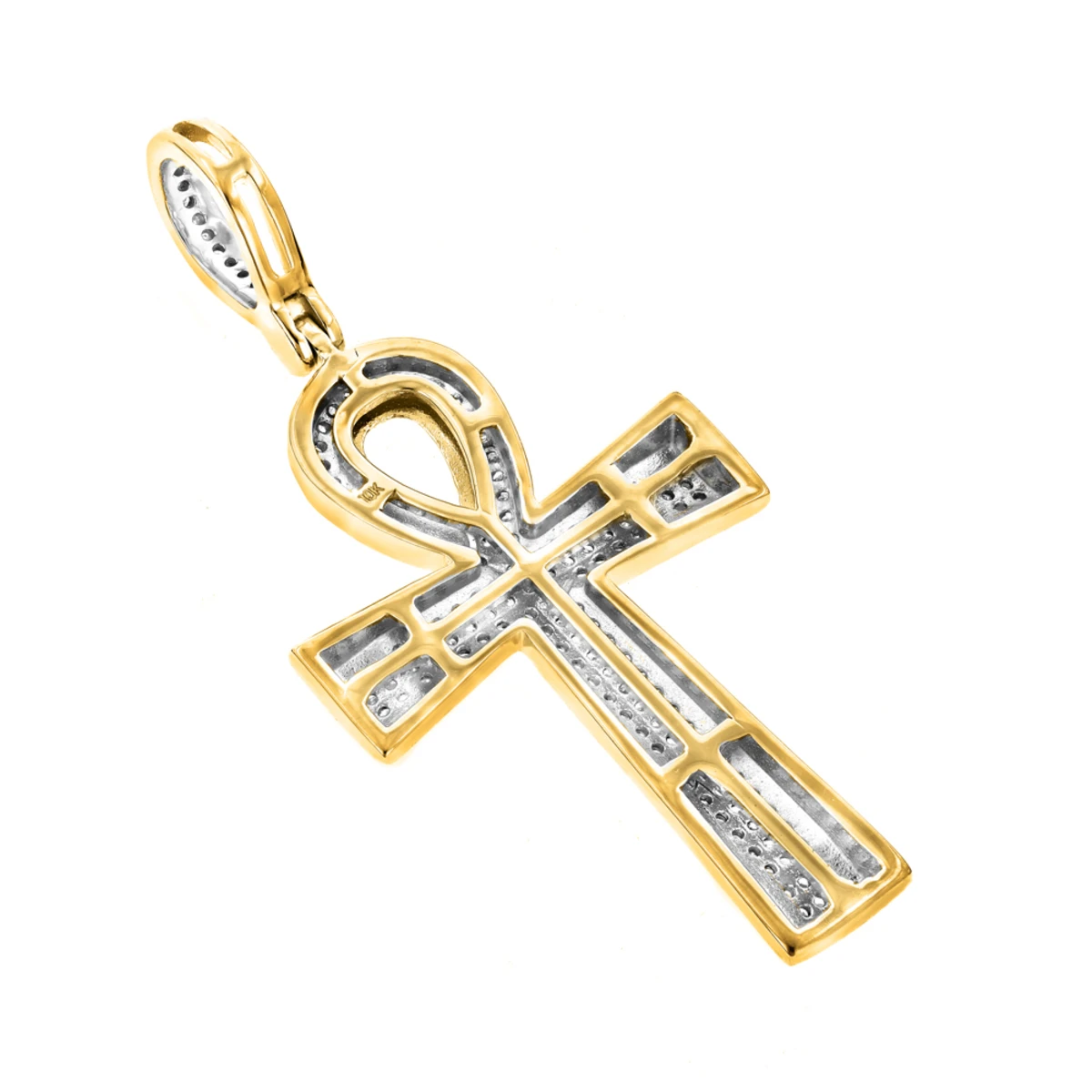 Small 10K Yellow Gold Diamond Egyptian Cross: Ankh Pendant Of Life 0.4ct 4 Small 10K Yellow Gold Diamond Egyptian Cross: Ankh Pendant Of Life 0.4ct - Image 4