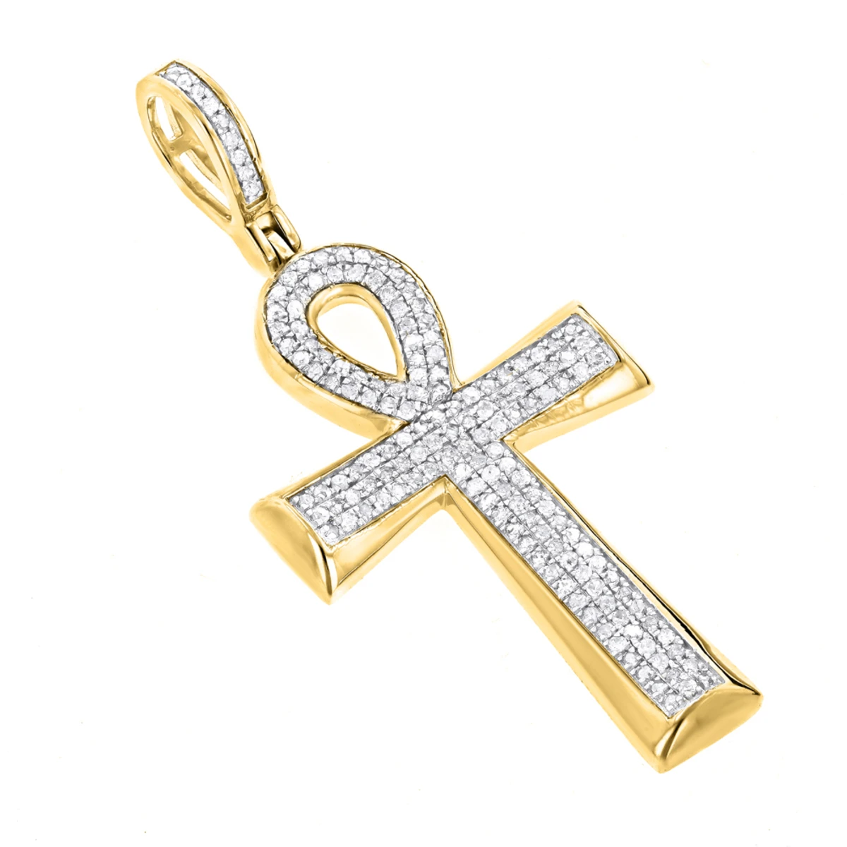 Small 10K Yellow Gold Diamond Egyptian Cross: Ankh Pendant Of Life 0.4ct 1 Small 10K Yellow Gold Diamond Egyptian Cross: Ankh Pendant Of Life 0.4ct