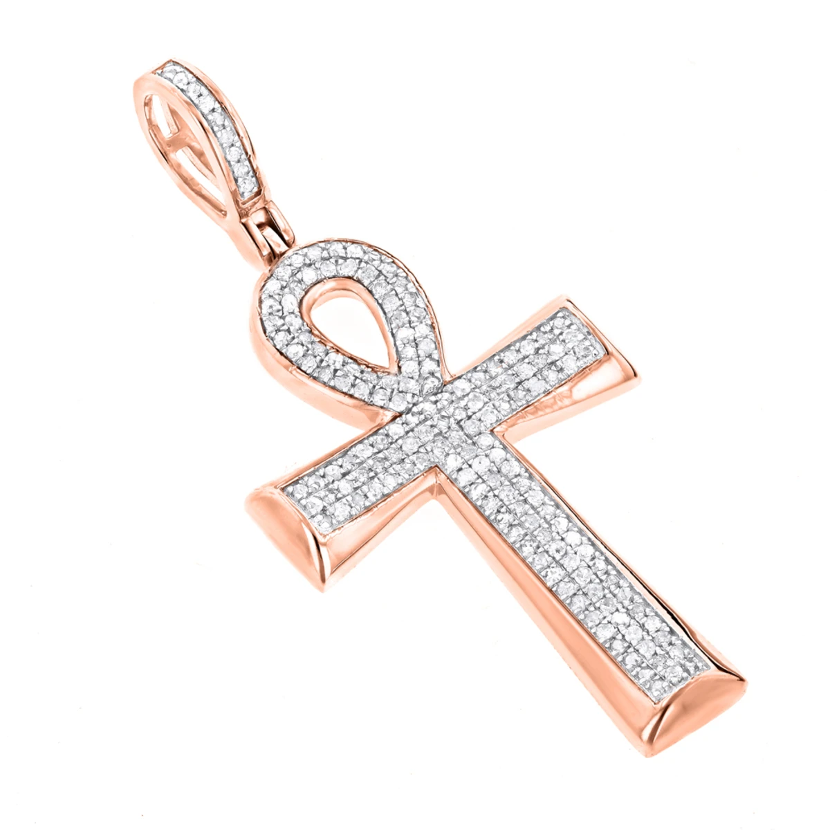 Small 10K Yellow Gold Diamond Egyptian Cross: Ankh Pendant Of Life 0.4ct 3 Small 10K Yellow Gold Diamond Egyptian Cross: Ankh Pendant Of Life 0.4ct - Image 3