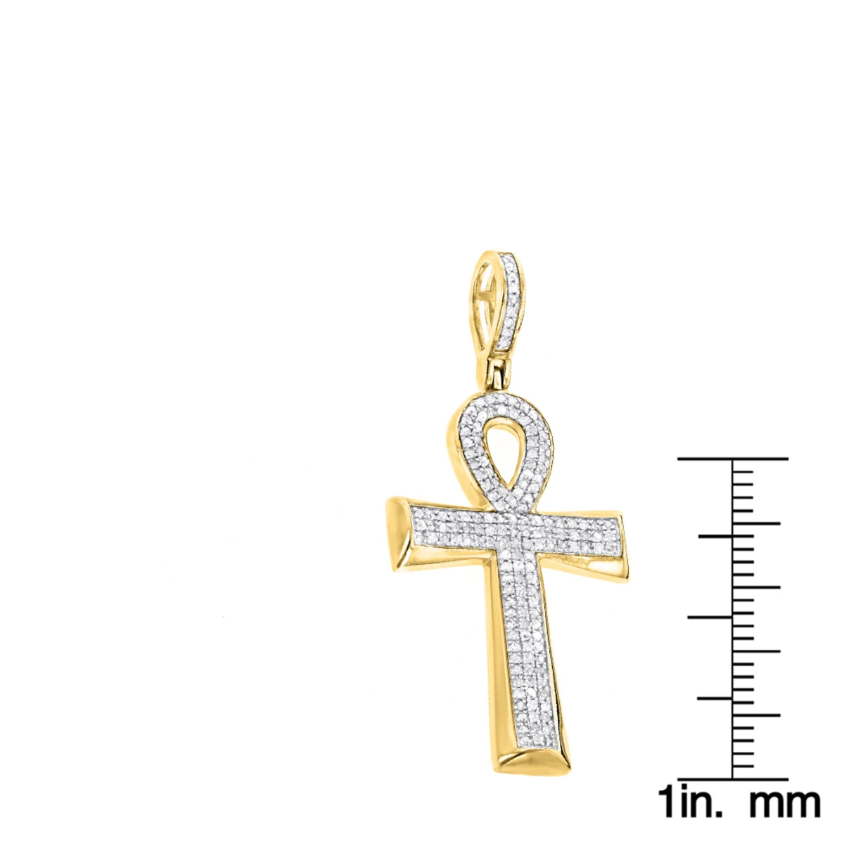 Small 10K Yellow Gold Diamond Egyptian Cross: Ankh Pendant Of Life 0.4ct 6 Small 10K Yellow Gold Diamond Egyptian Cross: Ankh Pendant Of Life 0.4ct - Image 6