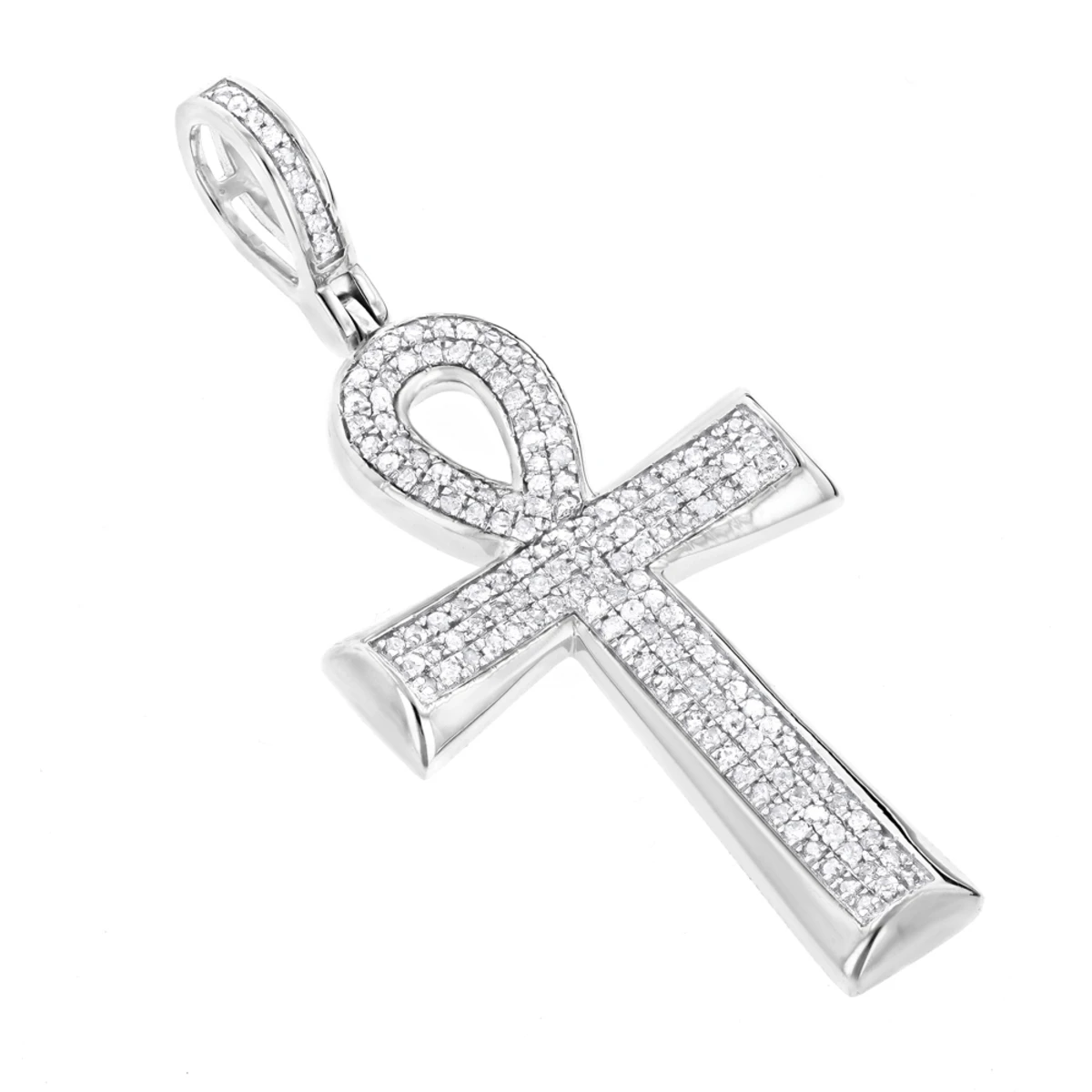 Small 10K Yellow Gold Diamond Egyptian Cross: Ankh Pendant Of Life 0.4ct 2 Small 10K Yellow Gold Diamond Egyptian Cross: Ankh Pendant Of Life 0.4ct - Image 2