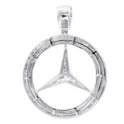 10K White Gold Diamond Mercedes-Benz Pendant For Men 1 Carat -Jewelry Sales Store 10k gold diamond mercedes benz pendant for men 1 carat backwh