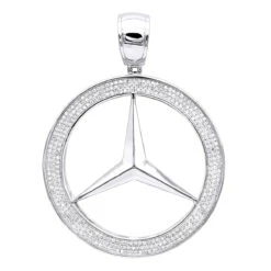 10K White Gold Diamond Mercedes-Benz Pendant For Men 1 Carat