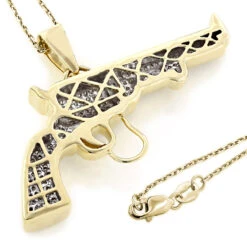 10K Yellow Gold Diamond Revolver Pistol Pendant For Men 1/2ct -Jewelry Sales Store 10k gold diamond revolver pistol pendant 1ct p 6018 backye