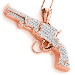 10K Yellow Gold Diamond Revolver Pistol Pendant For Men 1/2ct -Jewelry Sales Store 10k gold diamond revolver pistol pendant 1ct p 6018 ro