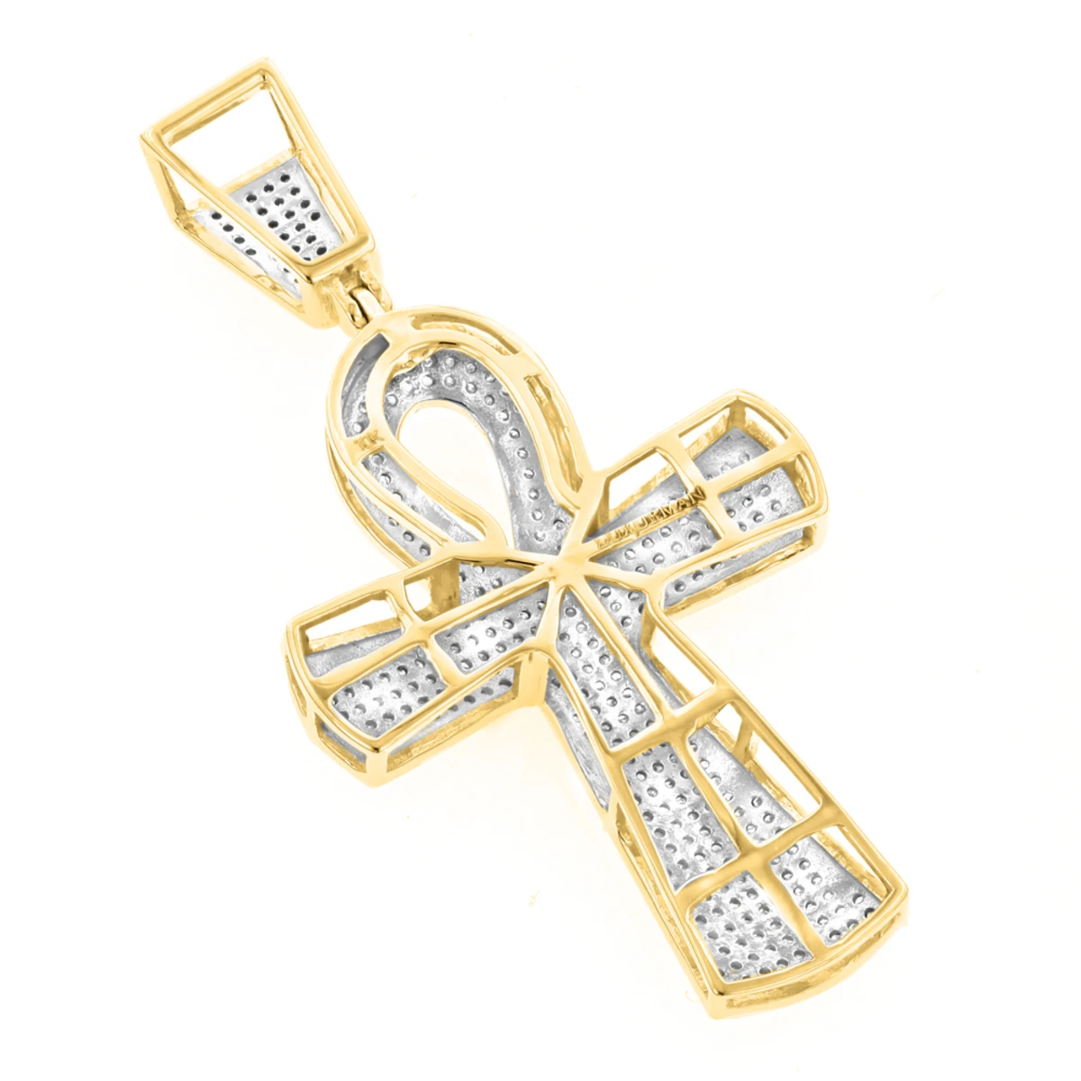 10K Yellow Gold Iced Out Egyptian Ankh Cross Diamond Symbol Of Life Pendant 0.85ct 4 10K Yellow Gold Iced Out Egyptian Ankh Cross Diamond Symbol Of Life Pendant 0.85ct - Image 4