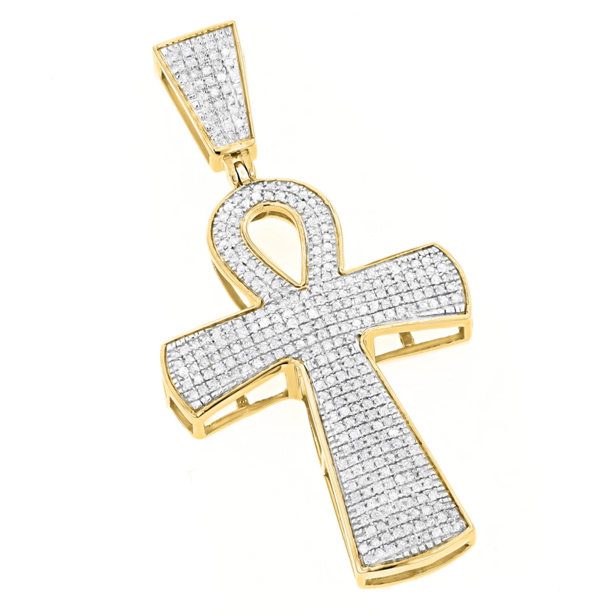 10K Yellow Gold Iced Out Egyptian Ankh Cross Diamond Symbol Of Life Pendant 0.85ct 1 10K Yellow Gold Iced Out Egyptian Ankh Cross Diamond Symbol Of Life Pendant 0.85ct