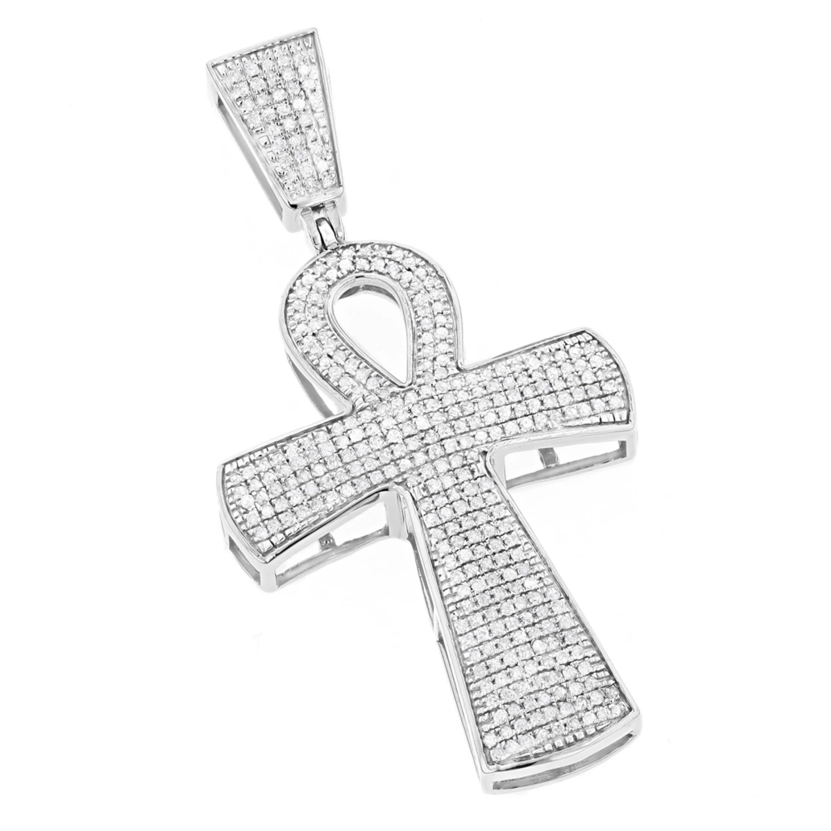 10K Yellow Gold Iced Out Egyptian Ankh Cross Diamond Symbol Of Life Pendant 0.85ct 2 10K Yellow Gold Iced Out Egyptian Ankh Cross Diamond Symbol Of Life Pendant 0.85ct - Image 2
