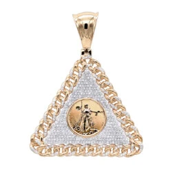 10K Yellow Gold Liberty Coin Cuban Link Triangle Diamond Pendant For Men 1.05ct -Jewelry Sales Store 10k gold liberty coin cuban link triangle diamond pendant for men 105ct ro