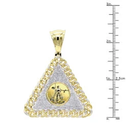 10K Yellow Gold Liberty Coin Cuban Link Triangle Diamond Pendant For Men 1.05ct -Jewelry Sales Store 10k gold liberty coin cuban link triangle diamond pendant for men 105ct rulerye