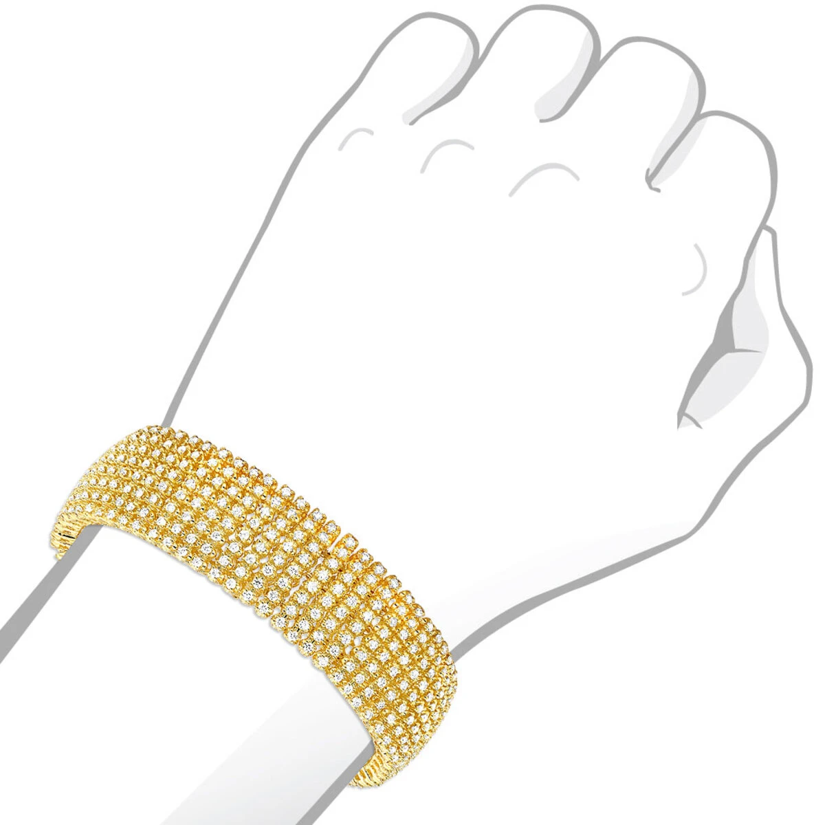 Hip Hip 10K Yellow Gold 8-Row Tennis Diamond Bracelet For Men 10 Carats 7 Hip Hip 10K Yellow Gold 8-Row Tennis Diamond Bracelet For Men 10 Carats - Image 7