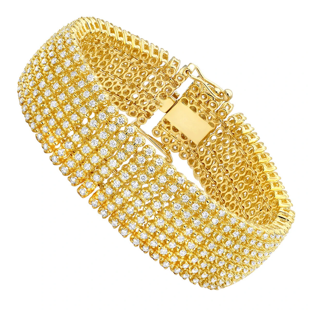 Hip Hip 10K Yellow Gold 8-Row Tennis Diamond Bracelet For Men 10 Carats 1 Hip Hip 10K Yellow Gold 8-Row Tennis Diamond Bracelet For Men 10 Carats