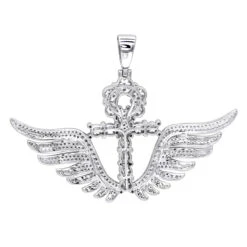 10K White Gold Men's Diamond Ankh Pendant Cross With Wings 3.33ct By Luxurman -Jewelry Sales Store 10k gold mens diamond ankh pendant cross with wings 333ct by luxurman backwh