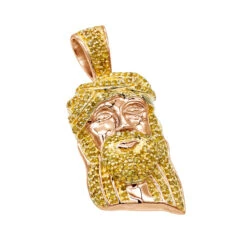 10K Rose Gold Micro Jesus Piece Yellow Diamond Face Pendant 0.5ct By Luxurman