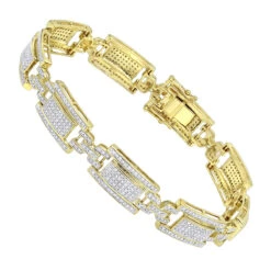 10K Yellow Gold Pave Diamond Bracelet For Men 2.75ct By Luxurman