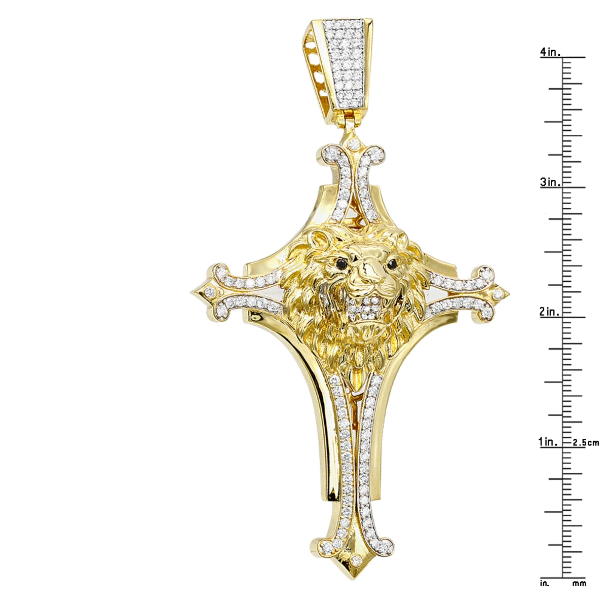 10K Yellow Gold Unique Large Lion Head Cross Pendant For Men 3.29ct By Luxurman 6 10K Yellow Gold Unique Large Lion Head Cross Pendant For Men 3.29ct By Luxurman - Image 6