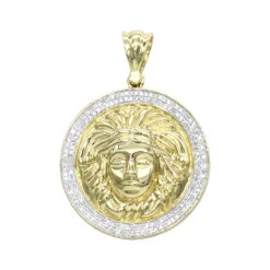 10K Yellow Gold Versace Style Diamond Pendant Medusa Head Medallion For Men 0.5ct