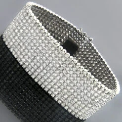 10K White Gold Men's Round Prong Diamond Cuff Bracelet 10 Row 22.25