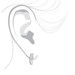 Single 14K White Gold Baguette Diamond Hoop Earring For Men 0.25ct -Jewelry Sales Store 14 k gold baguette diamond hoop earring 025ct 3