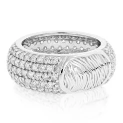 14K White Gold Custom Fingerprint Ring Round Diamond Eternity Band 4.35ct