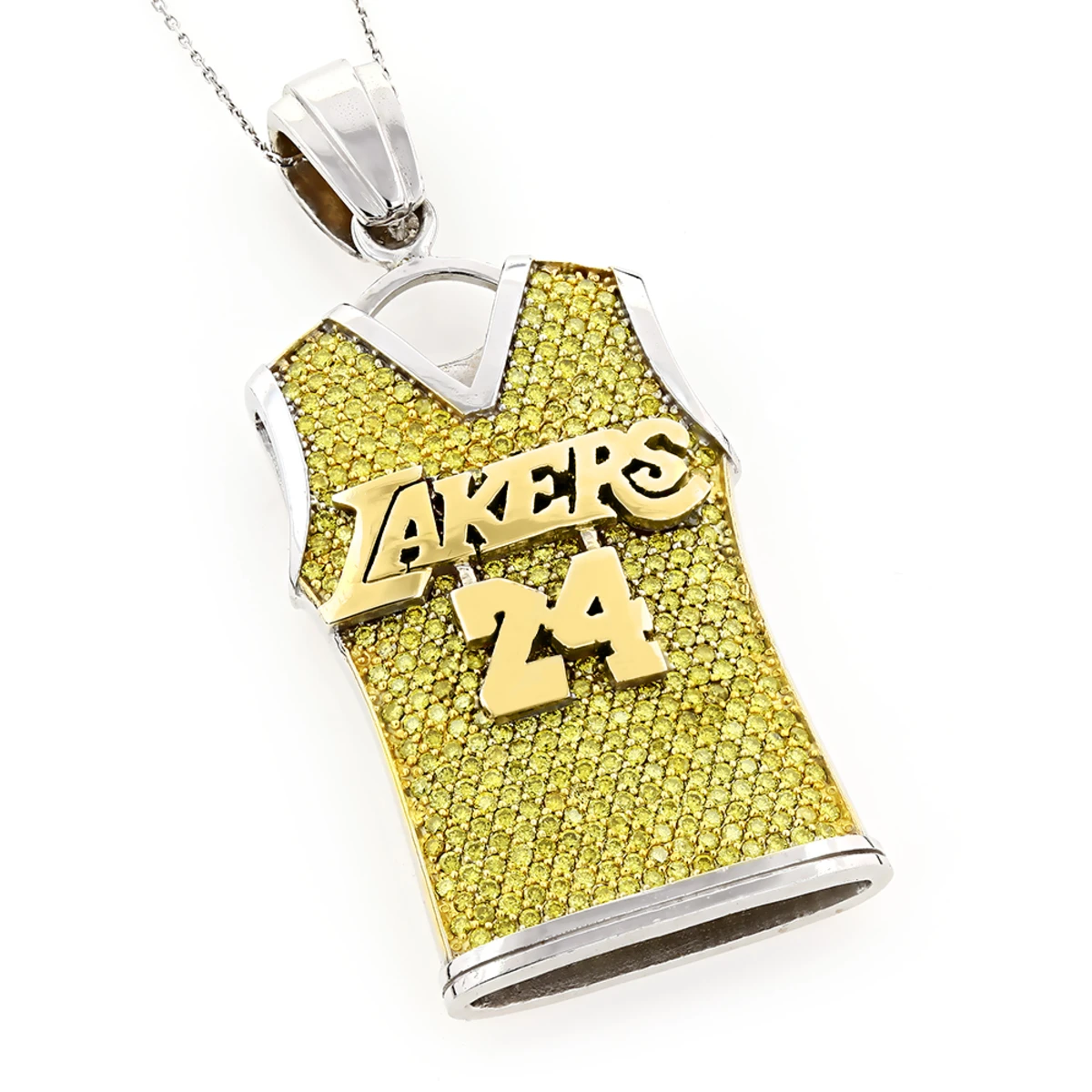 Lakers 14K White Gold Customizable Diamond Basketball Jersey Pendant 5.8ct 1 Lakers 14K White Gold Customizable Diamond Basketball Jersey Pendant 5.8ct