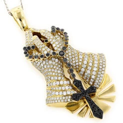 14K Yellow Gold Diamond Praying Hands Rosary Cross Pendant 6ct