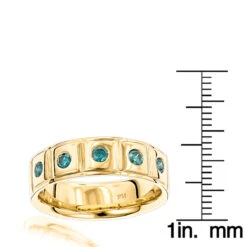 14K Yellow Gold 5 Blue Diamond Wedding Band 0.3ct Comfort Fit Five Stone Ring -Jewelry Sales Store 14k gold 5 blue diamond wedding band 03ct comfort fit five stone ring rulerye
