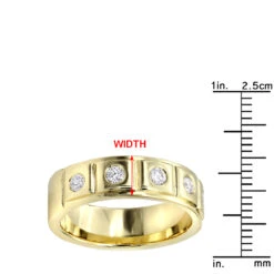 14K Yellow Gold 5 Diamond Wedding Band For Men 0.3ct Comfort Fit Five Stone -Jewelry Sales Store 14k gold 5 diamond wedding band for men 03ct comfort fit rulerye
