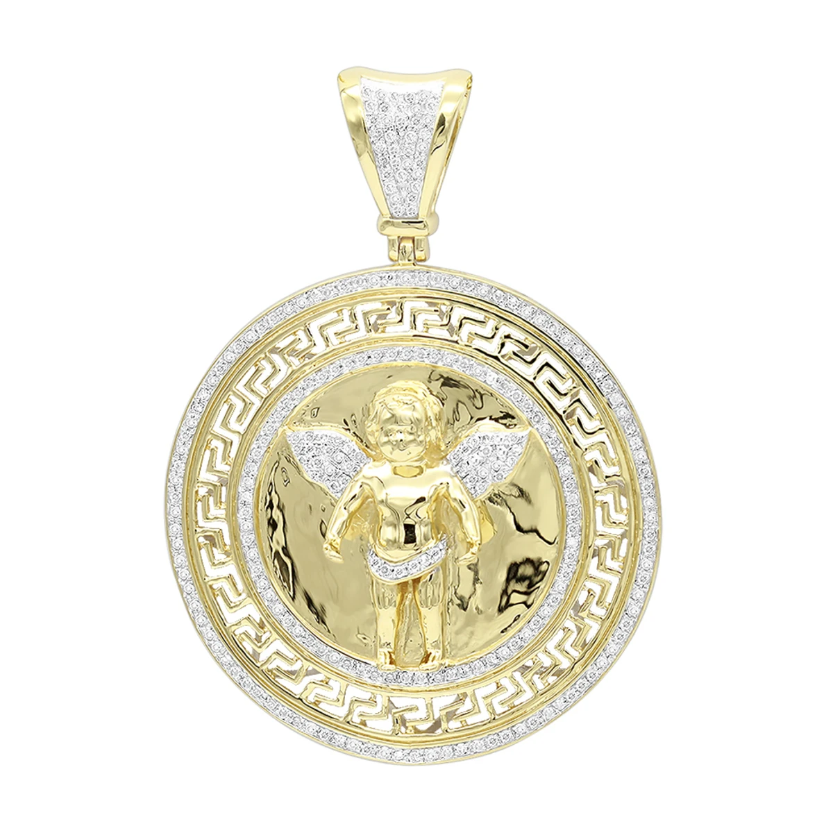 14K Yellow Gold Baby Angel Diamond Medallion Pendant For Men 0.95ct By Luxurman 1 14K Yellow Gold Baby Angel Diamond Medallion Pendant For Men 0.95ct By Luxurman