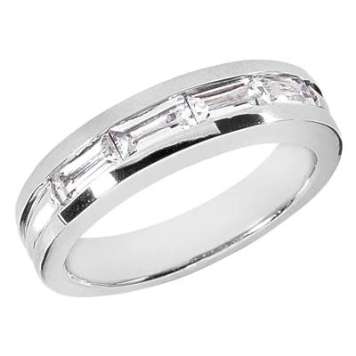 14K White Gold Baguette Diamond Men's Wedding Ring 2ct 1 14K White Gold Baguette Diamond Men's Wedding Ring 2ct