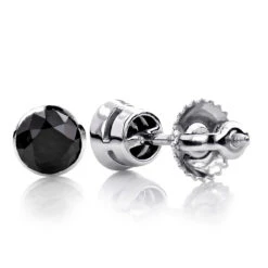 14K White Gold Black Diamond Stud Earrings Bezel Set 2.00ct