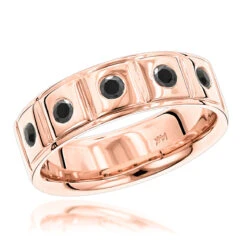 14K Yellow Gold Black Diamond Wedding Band For Men Comfort Fit Five Stone Ring -Jewelry Sales Store 14k gold black diamond wedding band for men comfort fit five stone ring ro