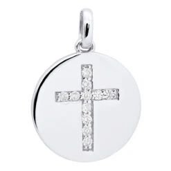 14K White Gold Cross In A Circle Diamond Pendant 0.33ct