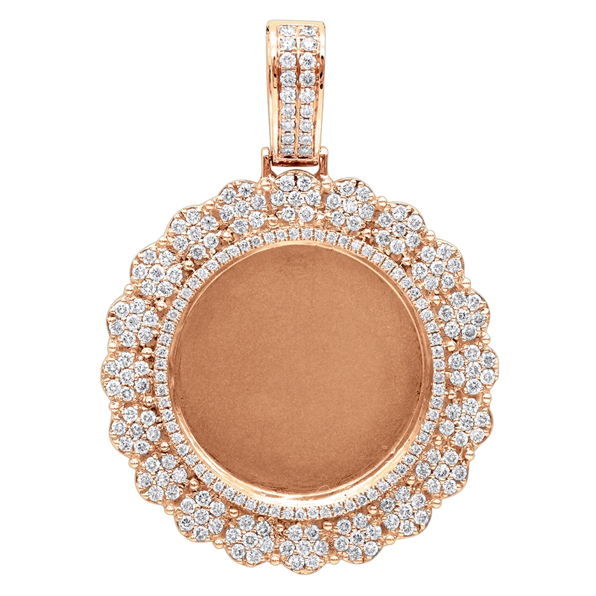 14K Yellow Gold Customizable Picture Frame Diamond Medallion Pendant 2.5Ct 3 14K Yellow Gold Customizable Picture Frame Diamond Medallion Pendant 2.5Ct - Image 3