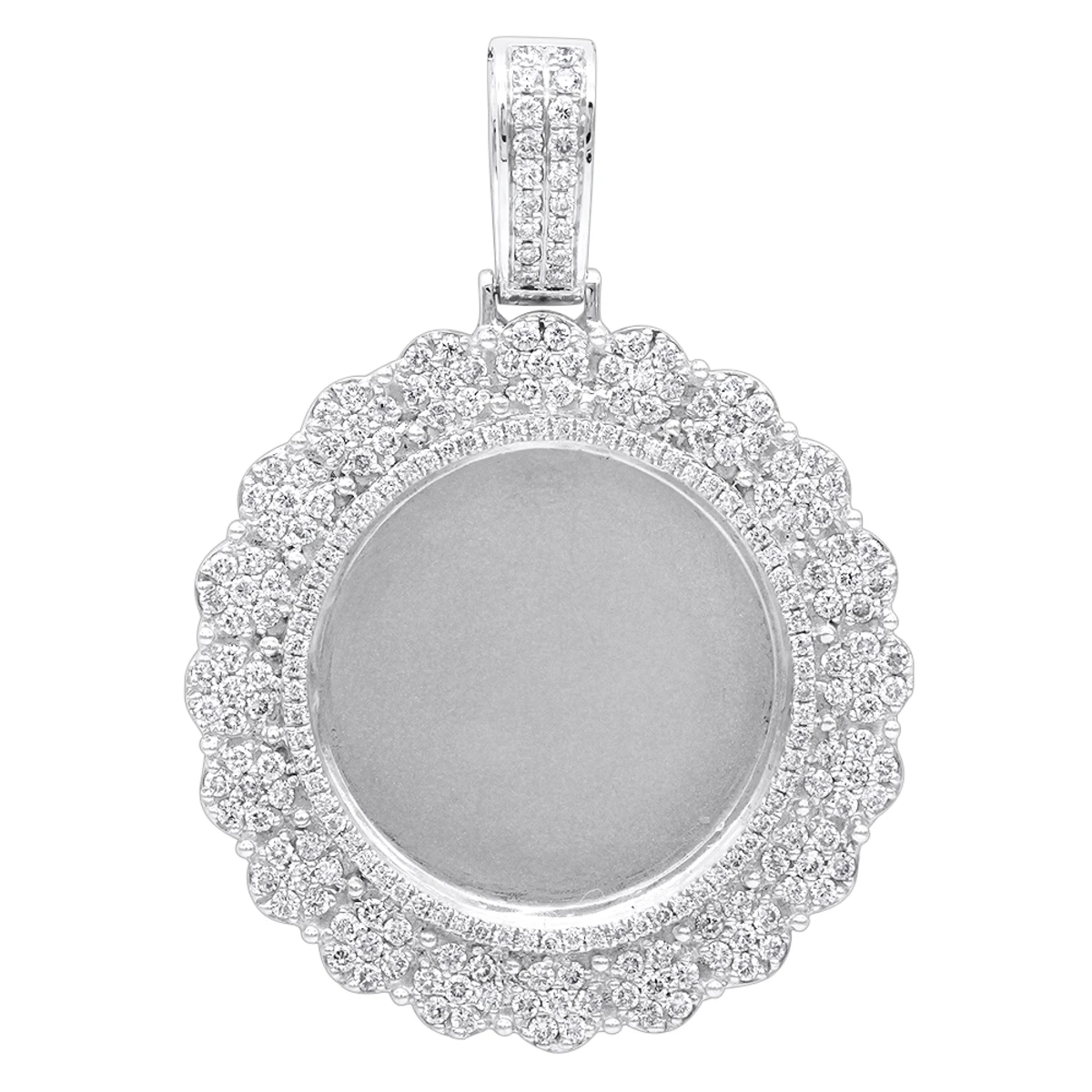 14K Yellow Gold Customizable Picture Frame Diamond Medallion Pendant 2.5Ct 2 14K Yellow Gold Customizable Picture Frame Diamond Medallion Pendant 2.5Ct - Image 2