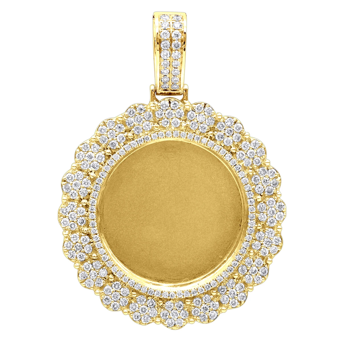 14K Yellow Gold Customizable Picture Frame Diamond Medallion Pendant 2.5Ct 1 14K Yellow Gold Customizable Picture Frame Diamond Medallion Pendant 2.5Ct