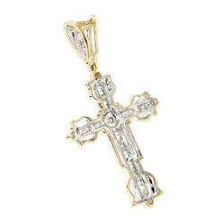14K Yellow Gold Diamond Cross Pendant Men's Charm 0.95ct -Jewelry Sales Store 14k gold diamond cross pendant mens charm 095ct p 6995 backye