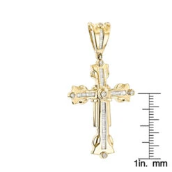 14K Yellow Gold Diamond Cross Pendant Men's Charm 0.95ct -Jewelry Sales Store 14k gold diamond cross pendant mens charm 095ct p 6995 rulerye