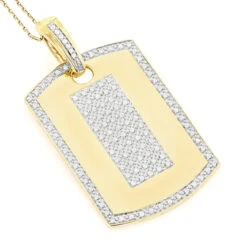 14K Yellow Gold Diamond Dog Tag Military Pendant 1.95ct