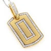 Small 14K Yellow Gold Diamond Dog Tag Pendant Round Diamonds 0.87ct