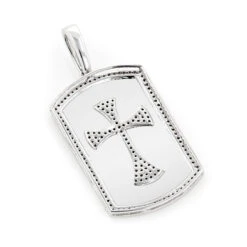 14K White Gold Diamond Dog Tag Pendant With Celtic Cross 0.33ct -Jewelry Sales Store 14k gold diamond dog tag pendant with celtic cross 04ct backwh